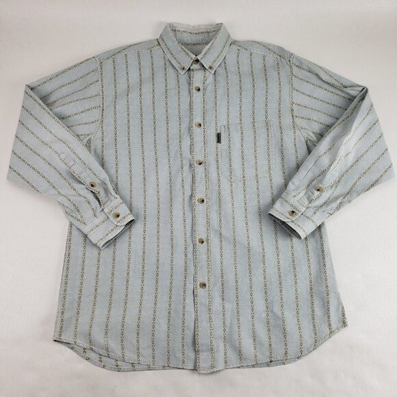 Woolrich Button Front Shirt Mens Large Blue Striped Long Sleeve Casual Dress - Picture 1 of 11